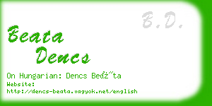 beata dencs business card